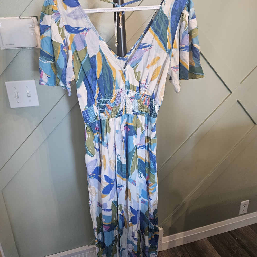 Abel The Label Tropical Maxi Dress Blue Green Size M